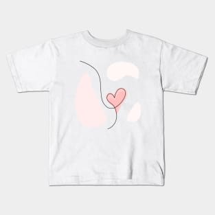 Heart One Line Art - Abstract Heart Single Line - Heart Continuous Line Kids T-Shirt